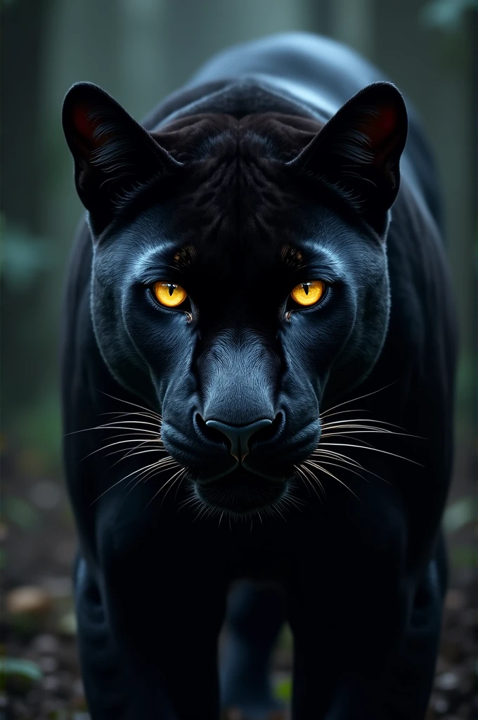 Black panthers face dark golden eyes