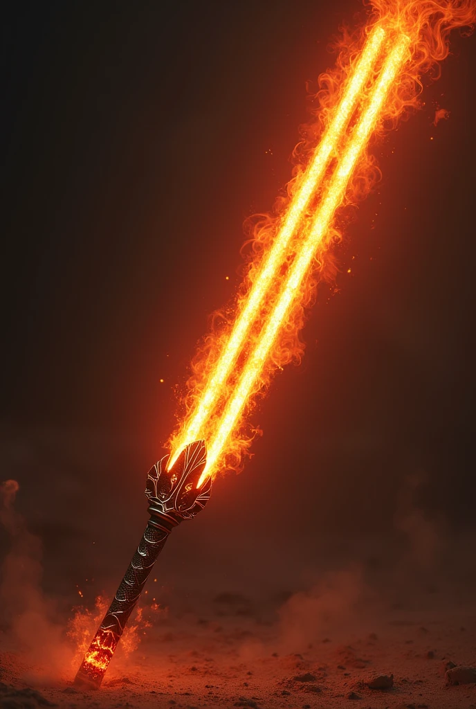 Fire kathana with dragon scale handle and flaming blade in Star Wars double lightsaber style