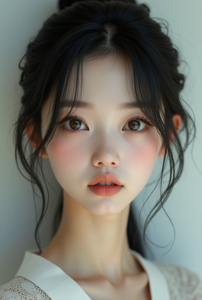 Beheshti girl, a completely white and transparent face without a stain, a smiling face with red lips, a scarf next to a man