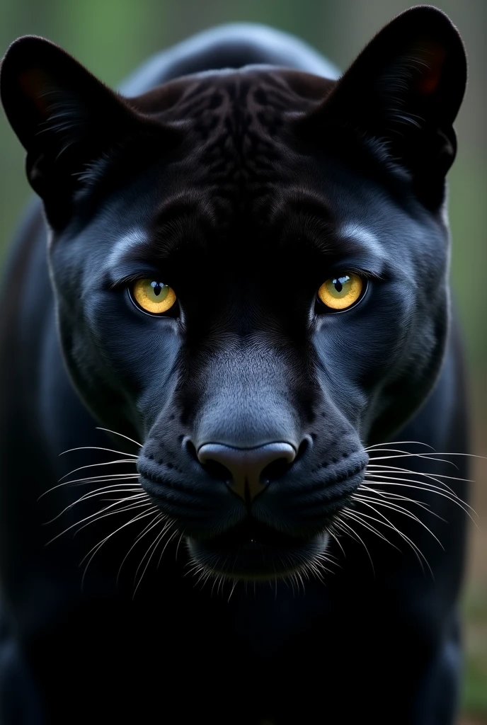 Black panthers only face, without background, dark golden eyes