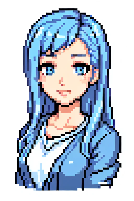 a one woman, causal clothes, good details, face and bust, long blue hair