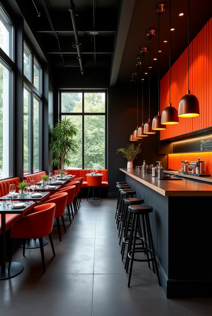 Matte black colour with orange highlighter colour restaurant