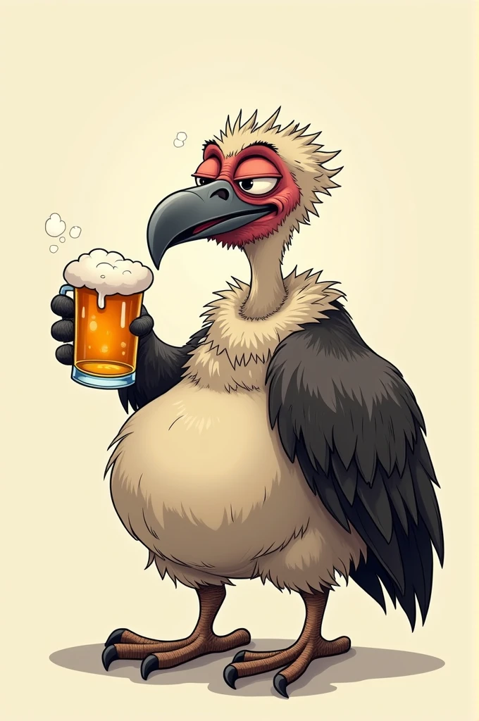 A 5 vulture with a beer belly drinking beer