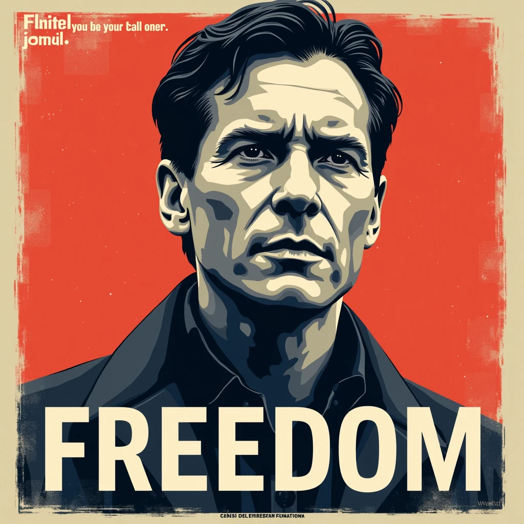 Poster with the inscription "Freedom to Pavlo Durov!" with photo of telegram founder