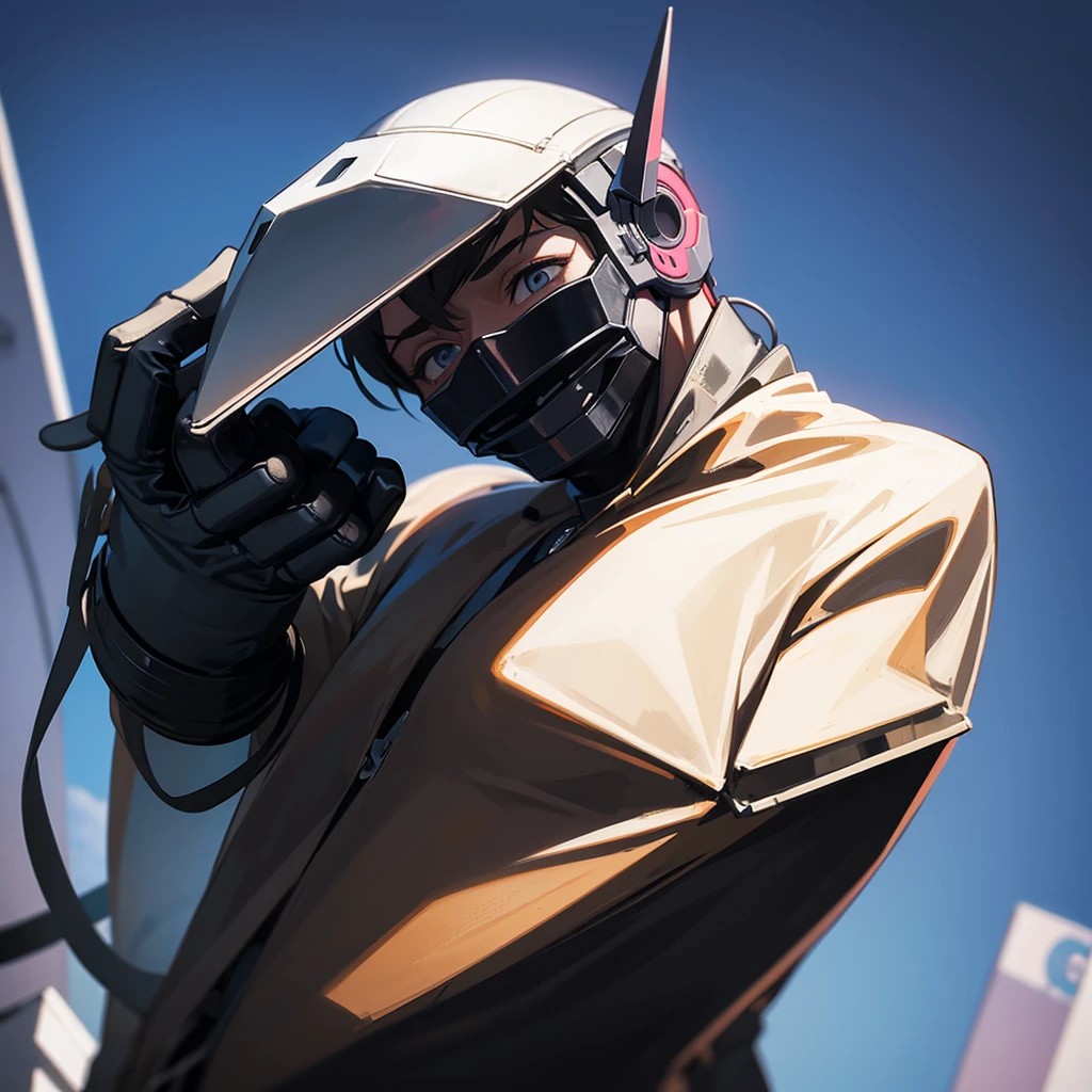 Aesthetic body boy with teeth mask and empty eyes praying , cyberpunk