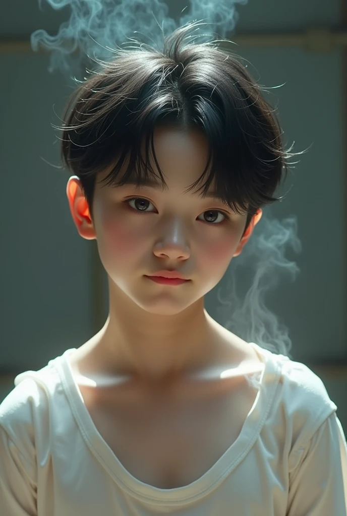 (((Son Dongpyo's face and hair.)))) cute korean young boy, ((in the dance practice room)), ((male ballet practicing with long bulge)), ((very sweaty body in white tight ballet shirt)), evil smile, showing his smelly feet in low angle, Soles, White sweatshirt, bare feet,steams around the feet, sticky liquid on feet, Anatomically correct,perfect eyes, Realistic human anatomy, Realistic skin, Photorealistic, Cinematic lighting, Hyper realistic, elegant, Ultra-detailed, Crisp lines, Illuminate