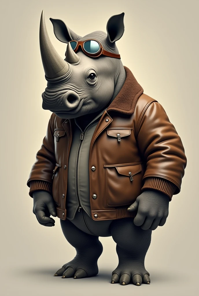 Drawing of a Rhinoceros in aviator clothing posing for an ID photo