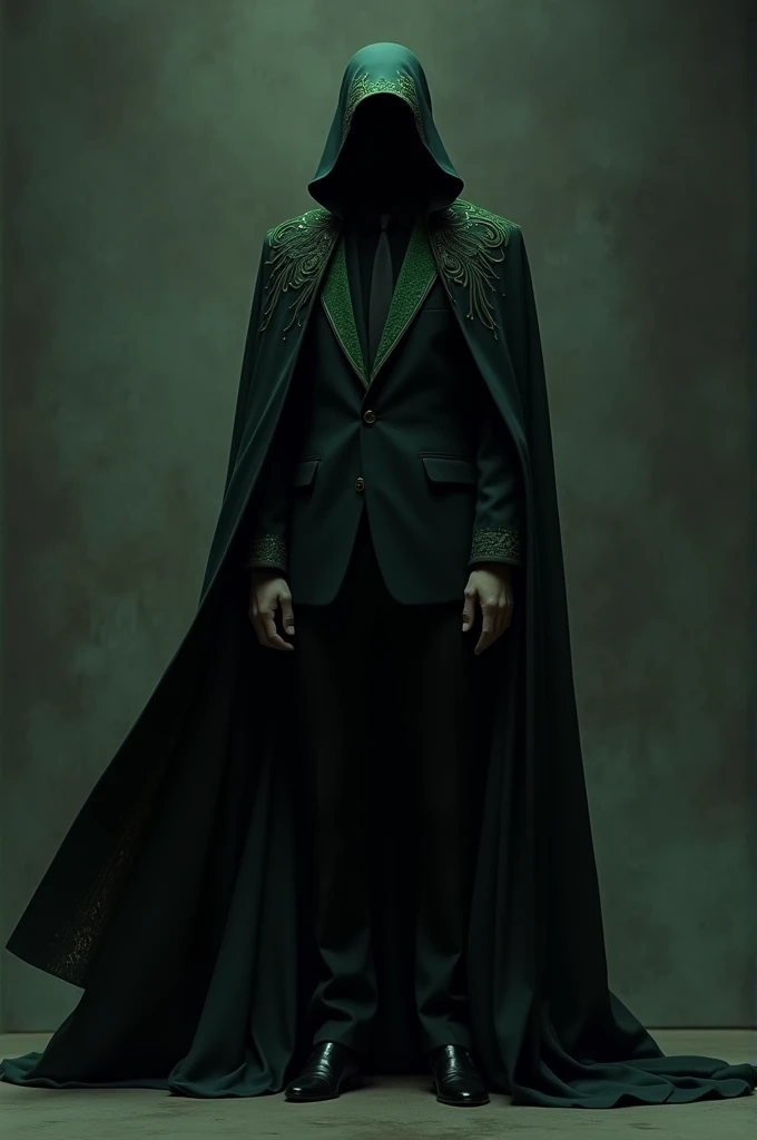 with black cape with green and suit