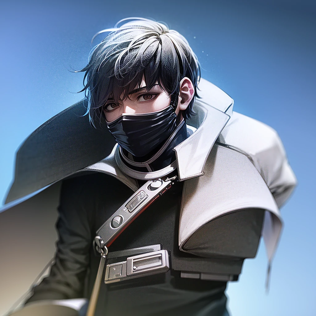 Aesthetic body boy with teeth mask and empty eyes praying , cyberpunk