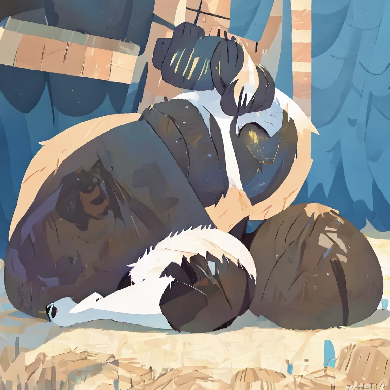 Female Protogen with extremely wide hips, skinny, unhumanly gigantic breasts, hyper breasts, extremely humongous thighs, Extremely humongous ass, white hair, white fur, huge White fluffy tail attached to back of pelvis, and reddish highlights. Blue glowing eyes, white fur tufts, front view, wearing Grey armor without ass covering, with just her ass exposed, wearing a black latex bra, sitting on her knees with her tail between her legs burying her face into her tail.