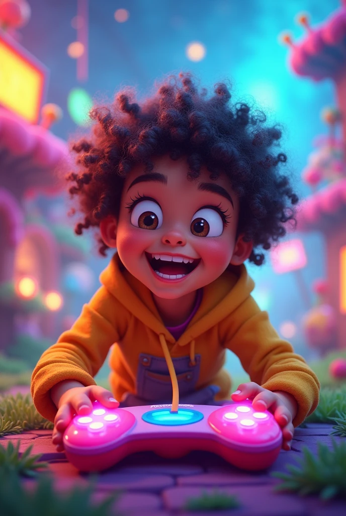 create cover image for youtube channel of gameplay video game for pre-teens with curly hair fun colorful
