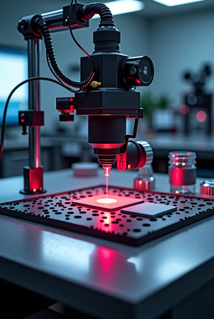 Make an optical table with a laser shining on a sample