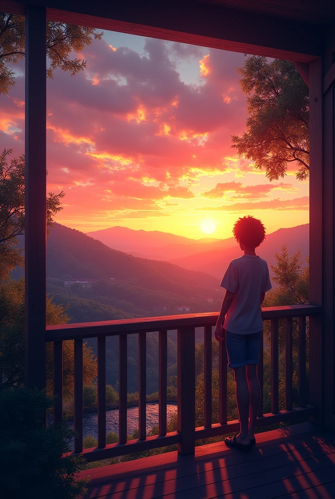 A sunset seen from a house balcony
