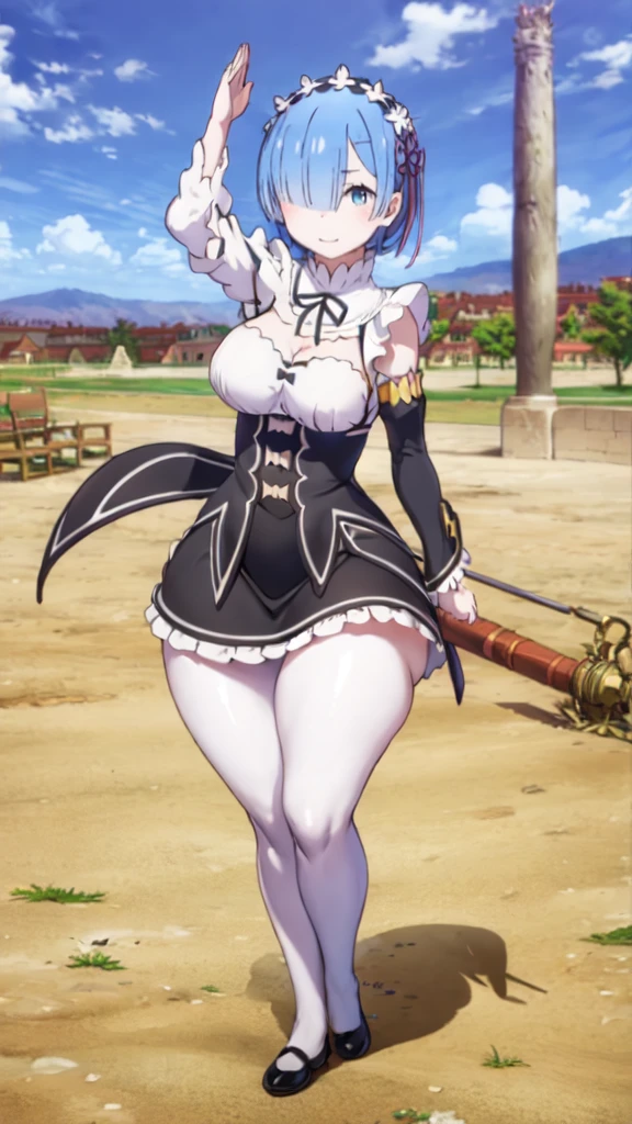 masterpiece, best quality, ((microo skirt)), pantyhose lace,smile, upper body, large breasts, house, blue sky,(dynamic pose),(((wide hips))),thick thighs,legs open