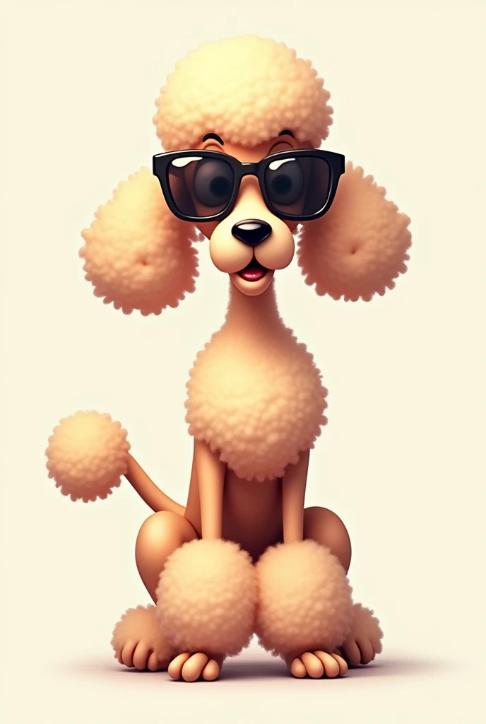 Create a cartoon design of a snobbish, arrogant poodle wearing sunglasses standing proudly