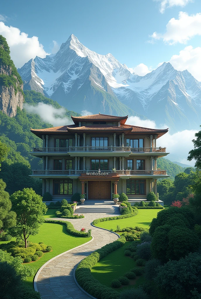 A nice luxury villa on a green hill surrounded by mountains" which is beautiful and there is a WONOSOBO nameplate
