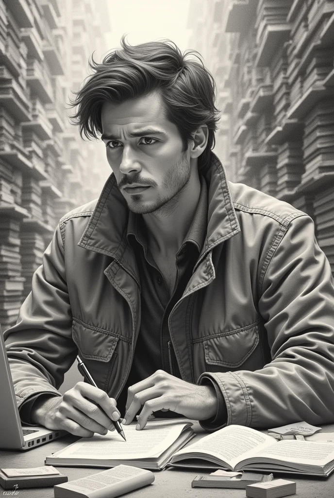 draw a character in a drawing to represent documentary research