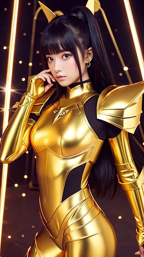 Girl dressed in the golden armor of Sagittarius, from the knights of the zodiac saint seiya