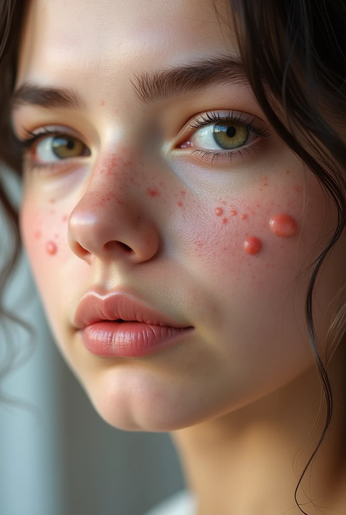 An ugly face with pimples, pores, sebaceous filaments and spots on the forehead.but not so exaggerated a ager