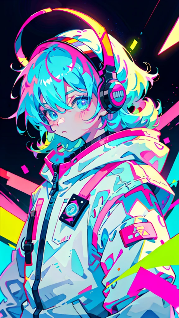 Anime, Dressed as an astronaut, Neon pink and blue colors, scar, Stickers, Neon style full shot