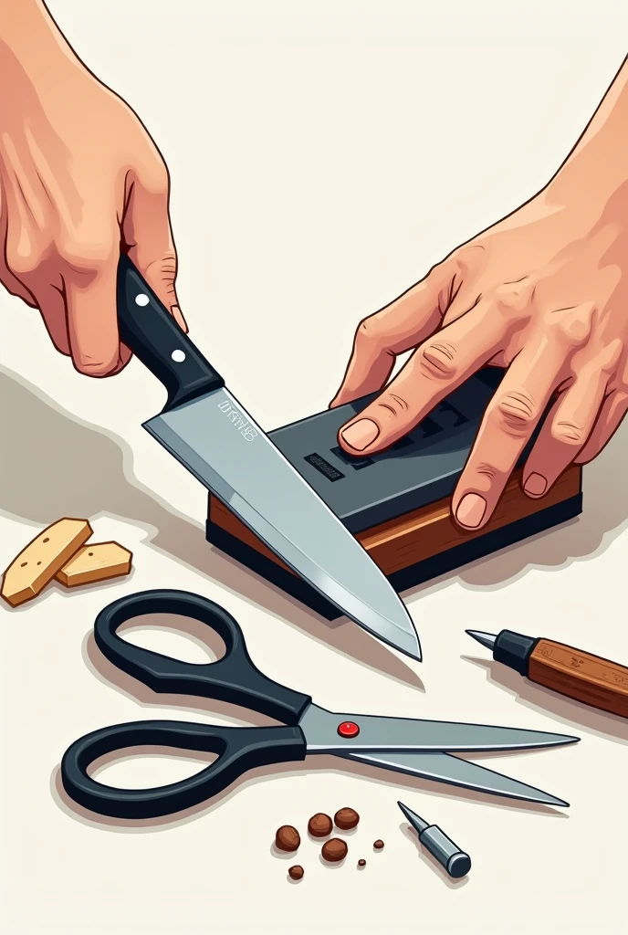 create a knife and scissors sharpening image for a business card