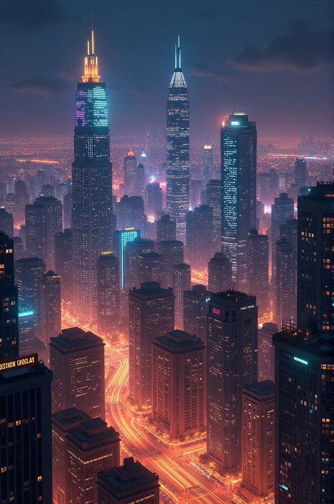 A city at night, with many lights 