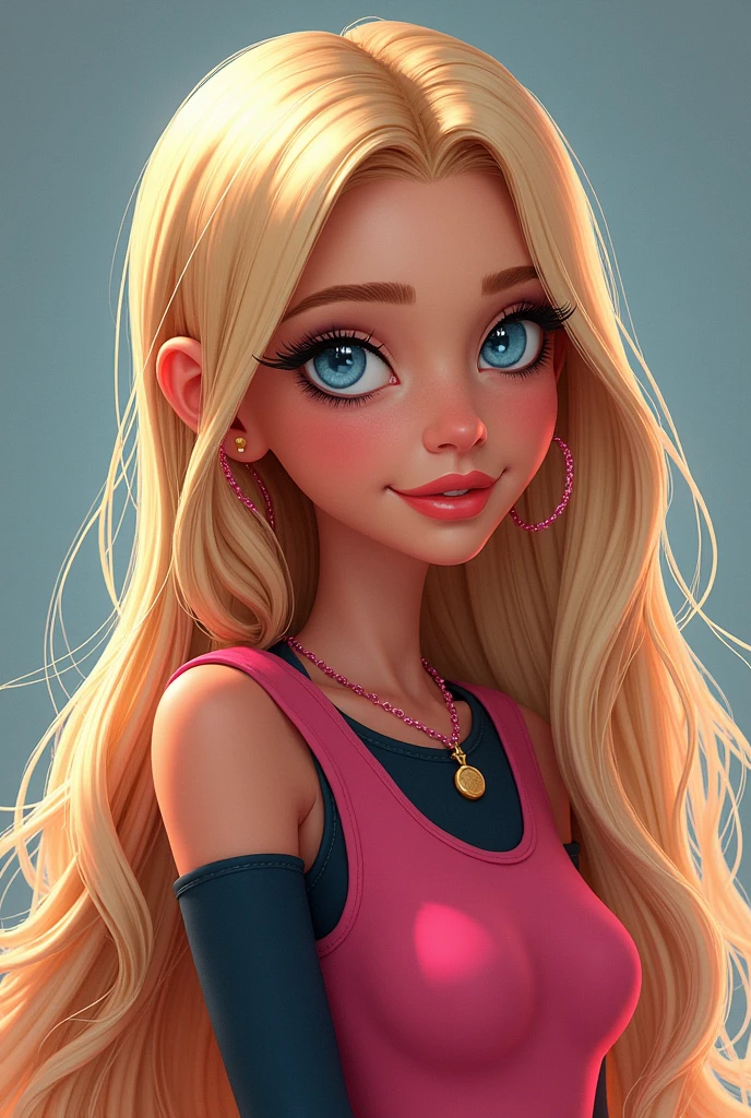 Blonde haired girl bratz, length below the shoulder, blue eyes