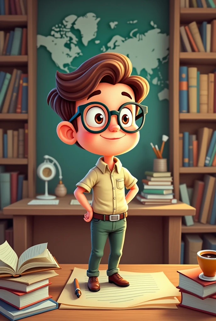 draw a human cartoon style character to represent documentary research
