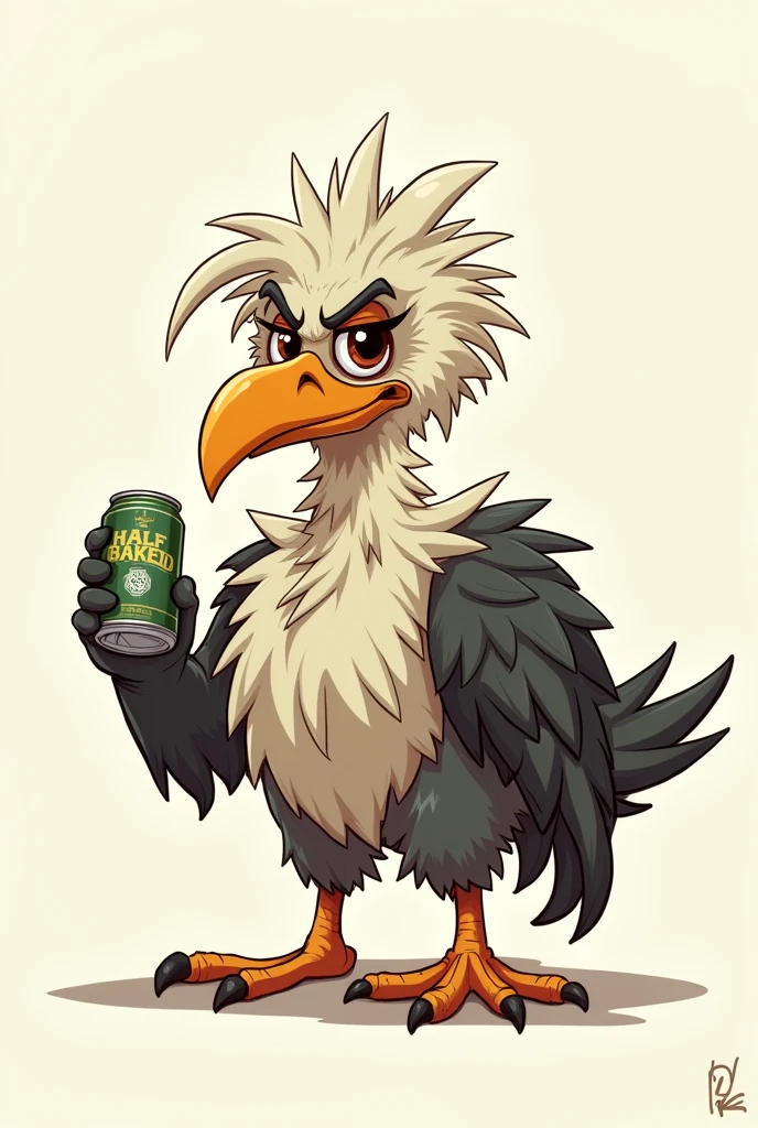Cartoon of a half-idea vulture, sloppy and with a little belly drinking beer