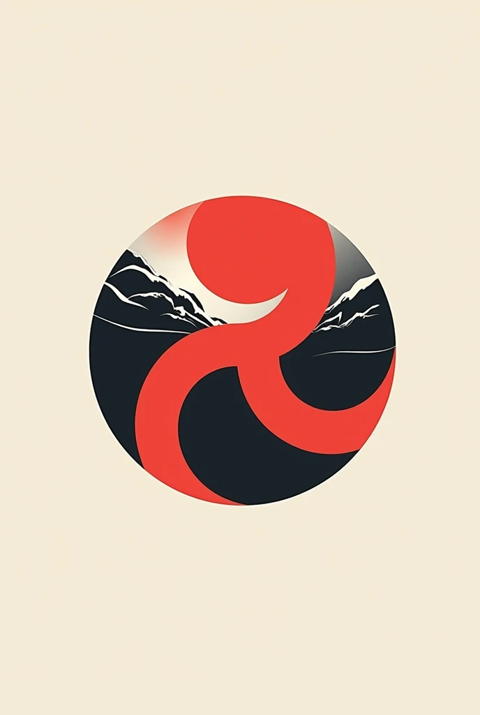 A vector logo, japanese style, using the letters JR, the red letter, and a background with black and white colors resembling the jing and the jang