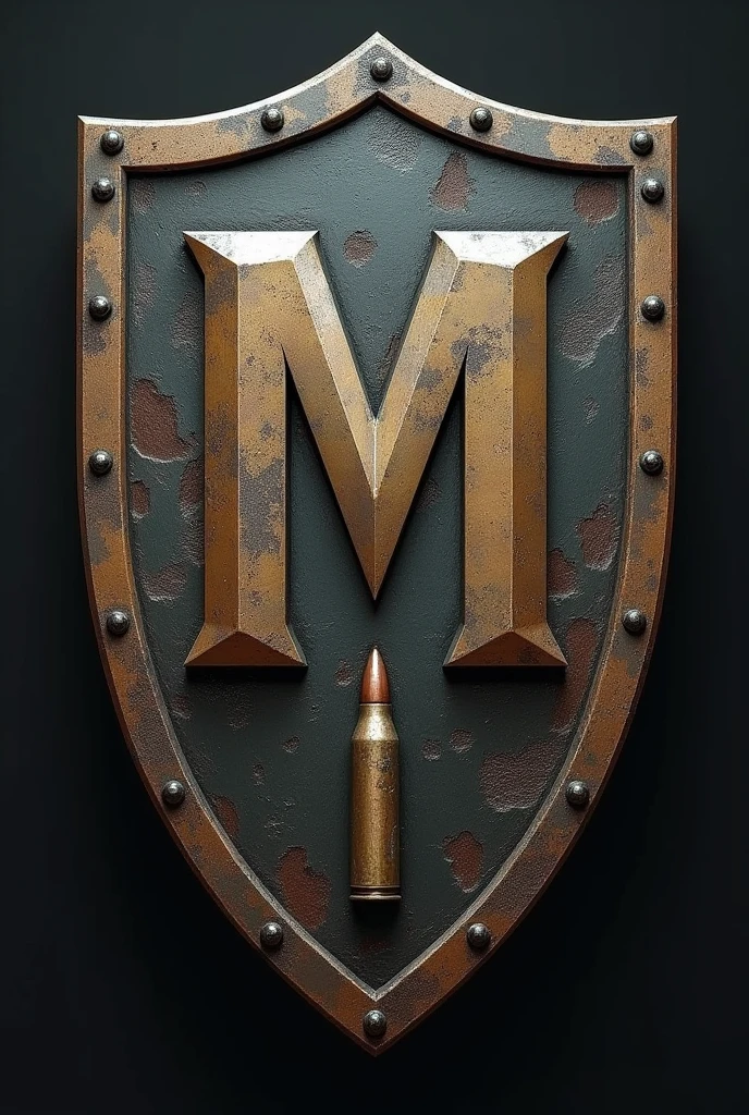 Create a old military shield with a M and a Bullet
