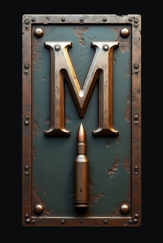 Create a old military shield with a M and a Bullet