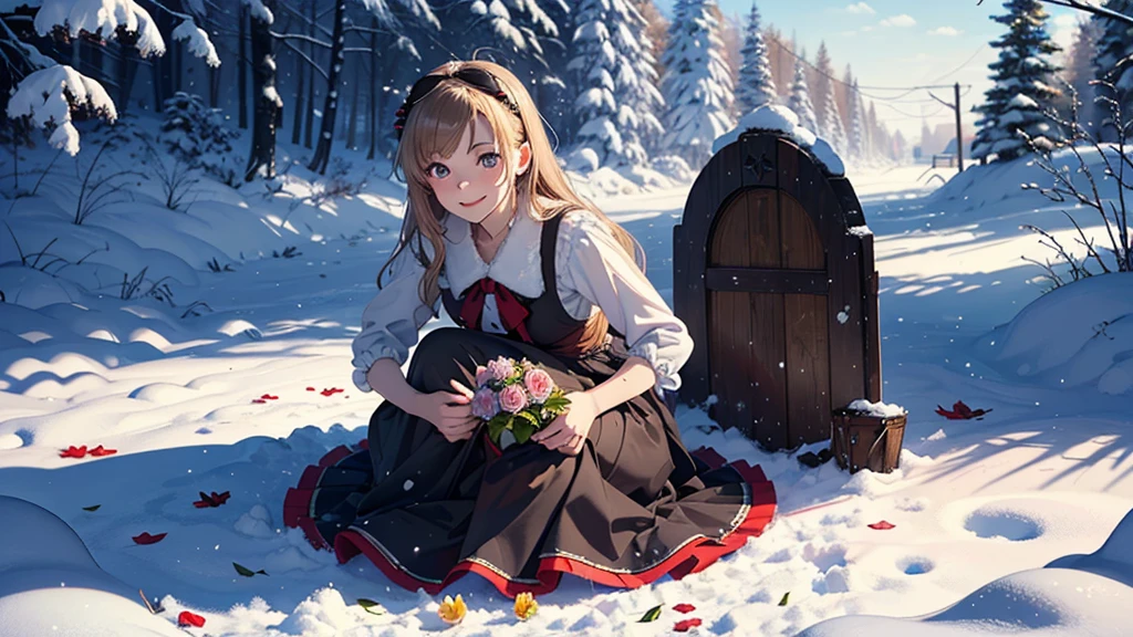 ((masterpiece,best quality,ultra detailed,ultra high res)), (mastepiece, Best Quality, Ultra-detailed, Photorealistic, extremely delicate and beautiful),
Alice in Wonderland, at winter, Playing in the snow, Happy smile, Very beautiful girl, correct facial features, detailed image of a girl