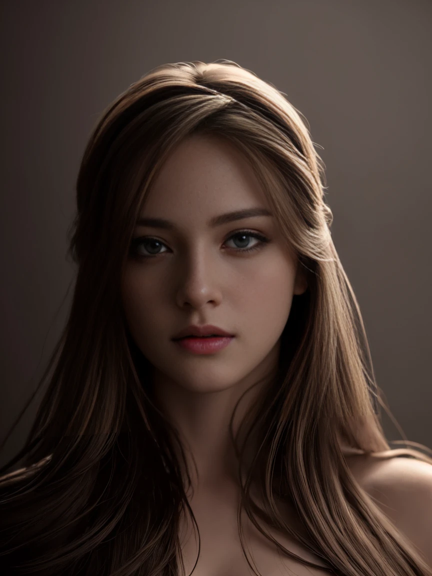 Highest quality, masterpiece, Ultra-high resolution, (Realistic:1.37), RAW Photos, One person, Long Hair, hair covered one eye, Beautiful Eyes, Beautiful Face, Detailed eyes and face, NUDE, Dynamic Lighting, In the Dark, Deep Shadow, Modest, Cowboy Shot