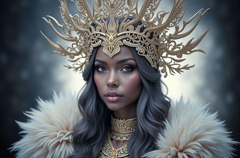 Beautiful dark girl with a golden crown