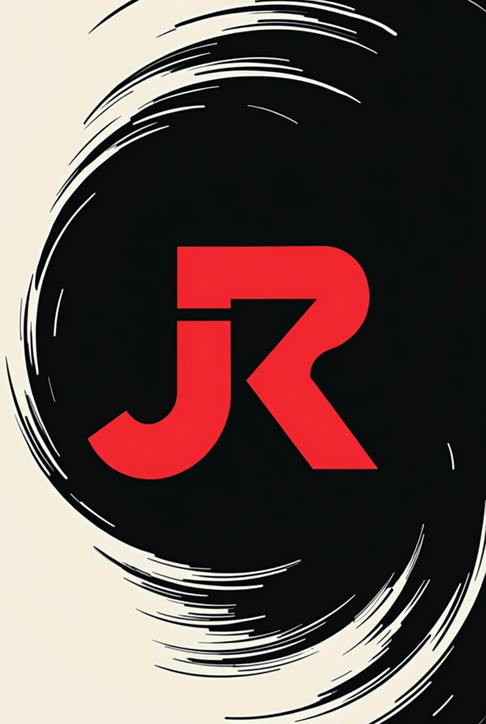 A vector logo, japanese style, using the letters JR, the red letter, and a background with black and white colors resembling yin and yang
