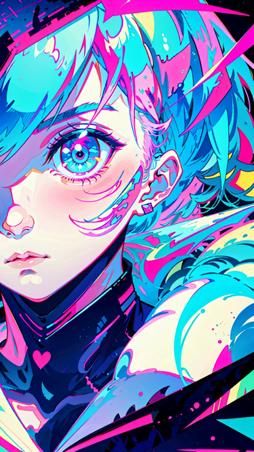 Anime, Neon pink and blue colors, scar, Stickers, Neon style full shot
