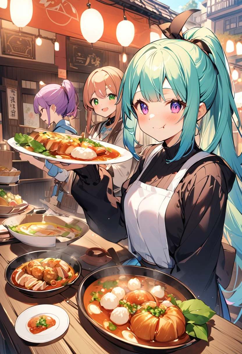 Highest quality、High resolution、Detailed Background、(Beautiful face in every detail:1.4)、Anatomically correct、Normal number of fingers、(Detailed eyes)、Teen anime beauties、Bobcut、ponytail、well-groomed eyebrows、Perfect body line、cute仕草、Food Festivals、
(Food Festivalsを楽しんでいる2人の美女:1.5)、(Two beautiful women eating various dishes:1.5)、
Food Festivalsは公園やイベントスペースや屋外会場など広いスペースが必要な場所で開催される、Sometimes it is held in urban areas or tourist spots.、You can enjoy a variety of cuisines、cute