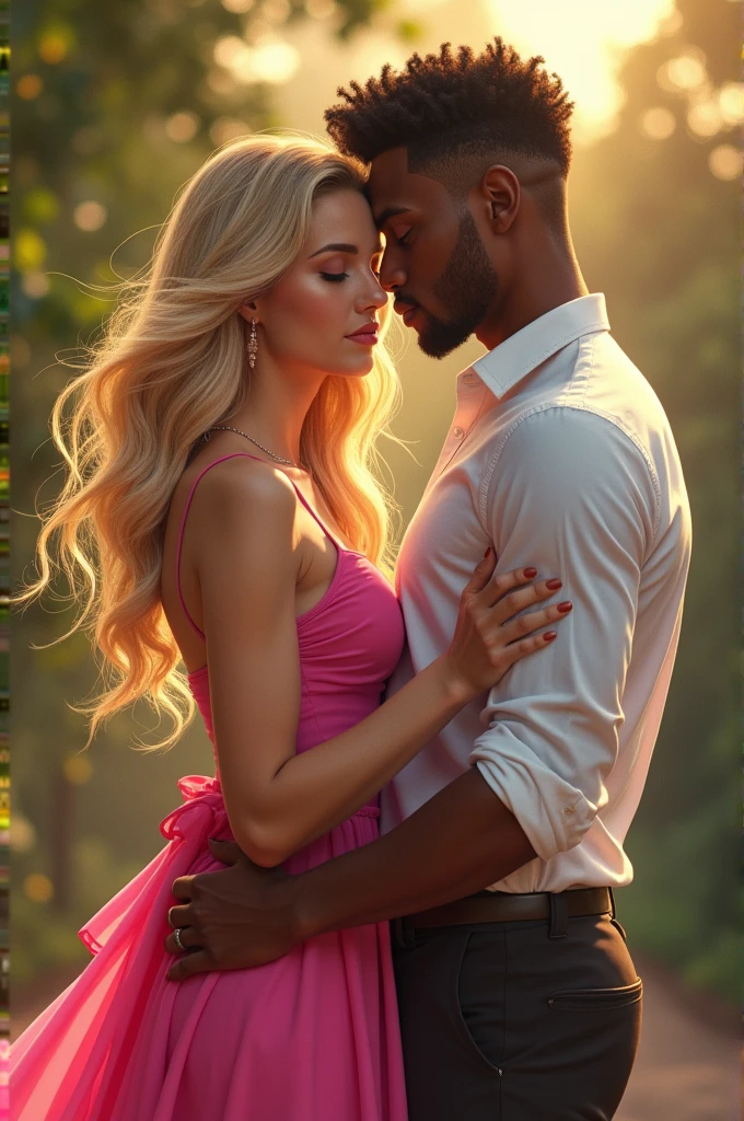 Blonde in pink with her black boyfriend