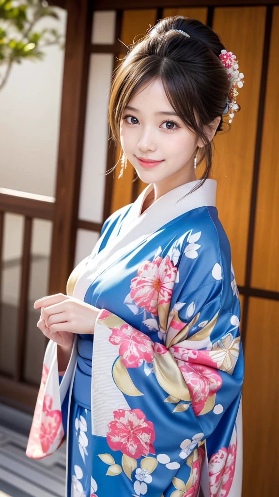 very cute, Very cute face,clear and attractive eyes, Beautiful eyes in every detail,smile, Realistic photos,A long-sleeved kimono in a gorgeous, bright color,
Long-sleeved kimono ,Very beautiful kimono,
Costume lighting