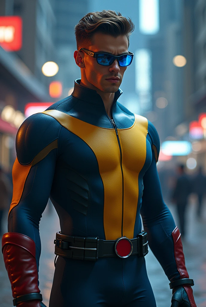 Jacob Elordi as Cyclops (Scott Summers) in a film adaptation of the X-Men would be an intriguing choice. Elordi, Known for his commanding presence and ability to play complex characters, would fit well into the role of the leader of the X-Men. To portray Cyclops faithfully to the comics, Your appearance and character should reflect the classic characteristics of the character..
Visually, Elordi could represent Cyclops with his characteristic blue and yellow uniform, with the distinctive symbol on the front. His tall and athletic physique, along with a firm and determined stance, would help capture the essence of Cyclops as a strong and disciplined leader. besides, Elordi could wear Cyclops' visor, which is a crucial part of the character. It's a visor, that hides its eyes and controls its powerful optical rays, It must be designed in a way that combines futuristic technology with a touch of classic design..