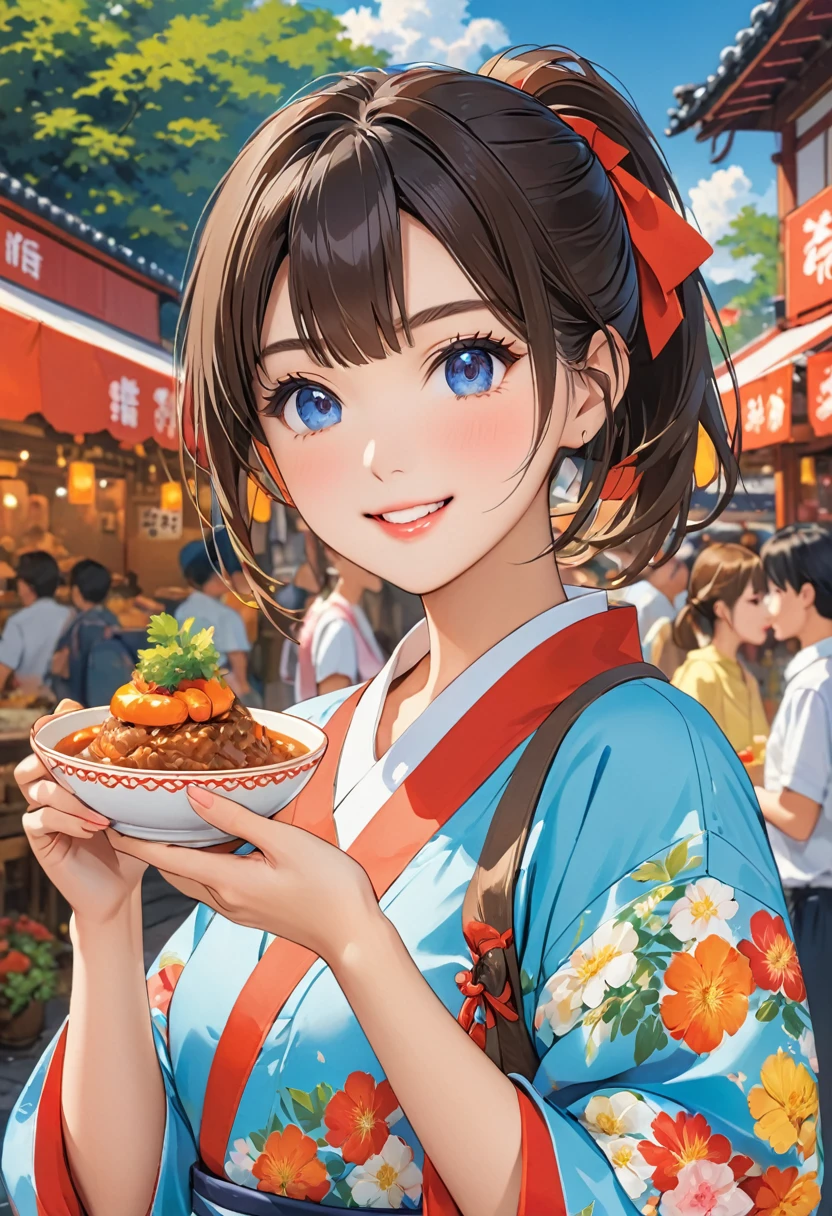 Highest quality、High resolution、Detailed Background、(Beautiful face in every detail:1.4)、Anatomically correct、Normal number of fingers、(Detailed eyes)、 anime beauties、Bobcut、ponytail、well-groomed eyebrows、Perfect body line、cute仕草、Food Festivals、
(Food Festivalsを楽しんでいる2人の美女:1.5)、(Two beautiful women eating various dishes:1.5)、
Food Festivalsは公園やイベントスペースや屋外会場など広いスペースが必要な場所で開催される、Sometimes it is held in urban areas or tourist spots.、You can enjoy a variety of cuisines、cute