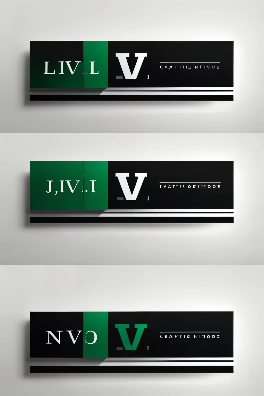 Make me 10 different personal logos as a brand with the letters LJV in capital letters using the color green,negro,white, and gray 