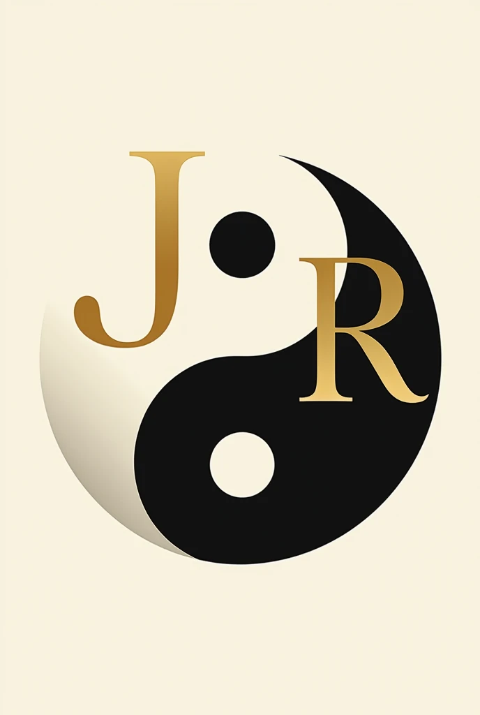 A vector logo, japanese style, using the letters JR, the golden colored letter, and a background with black and white colors resembling yin and yang