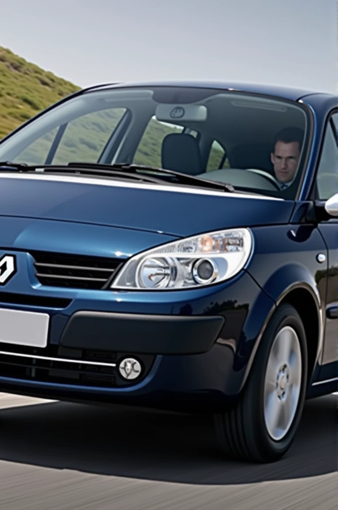 Renault Scenic II 2007 model, dark blue with white details