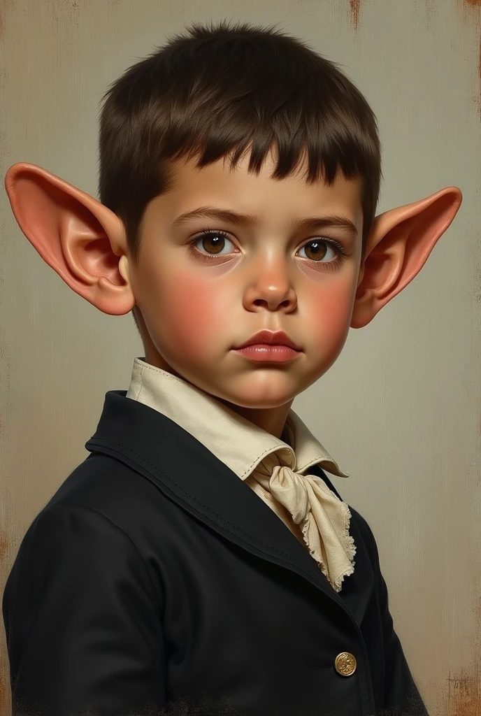 Portrait of a Argentine boy, with big ears; with a style of 19th century noble portraits.