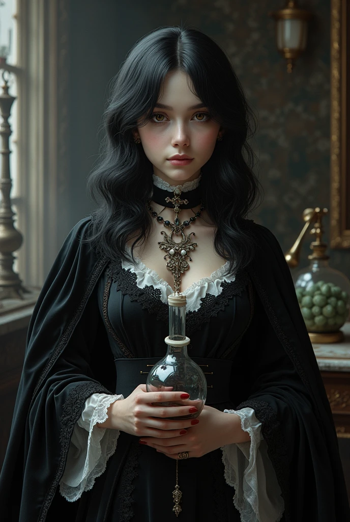 Portrait of a young noble Alchemist with dark gothic style