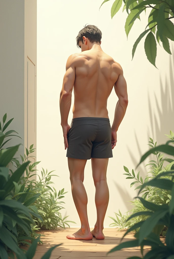 ((calfs and feet ultradetailed close up)) In leng jun art style ( front view ) fullbody, 1man, shirtless, pantless, wearing white thongs, barefoot, standing on the floor, An fullbody portrait, view from behind |ultradetailed color pensil drawing, ((low angle view, storbe lighting,becoming the subject composition )) fullbody, A 47 years old man, latino, cinnamon skin, thin face, straight nose, thin lips, square chin, large black eyes, short black, wavy hair, in roberto ferri style, aesthetic slim athletic body, very tall, latino, realistic skin, gorgeous, realistic detailed tonned muscles, barefoot, perfect anatomy, muscled fitness body, 195cm tall, realistic skin, skinny realistic detailed muscles, ((detailed feet), detailed hands, detailed face, He is naked , standing in the background ultradetailed intricated garden with trees with white flowers (masterpiece, top quality, best quality, official art, beautiful and aesthetic:1.2), (1naked man:1.4), portrait, extreme detailed, highest detailed, simple background, 16k, high resolution, perfect dynamic composition, bokeh, (sharp focus:1.2), super wide angle, high angle, high color contrast, medium shot, depth of field, blurry background,potma Still,DonMn1ghtm4reXL,ink ,style, UHD, 8K, intricate, highly detailed, perfect volumetric light, epic light, urban art masterpiece, charcoal drawing, intense colors, vibrant colors, chromatic aberration, vintage style, abstract, ((down body)), vintage_p_style, sensual, mysterious, powerful aura,vintage_p_style,GLOWIN

