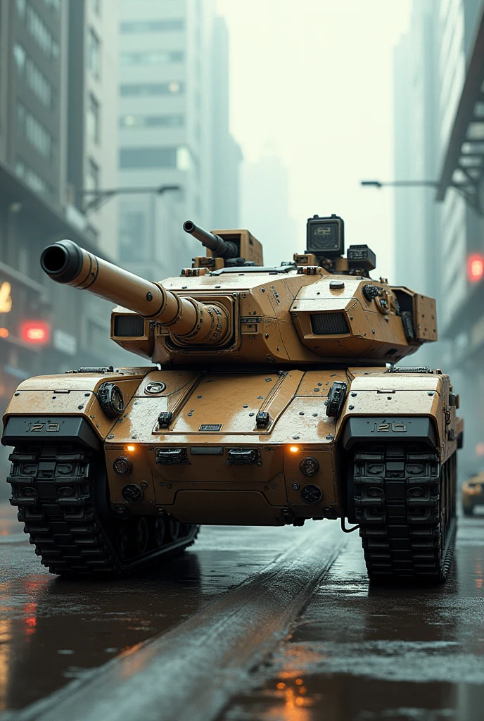(photorealism:1.2), tank, military cyberpunk sci-fi tank, advanced tech, anti-gravitatorio, movilidad anti-gravitatoria, heavy armored, heavy laser/canon, light brown cammo painting,