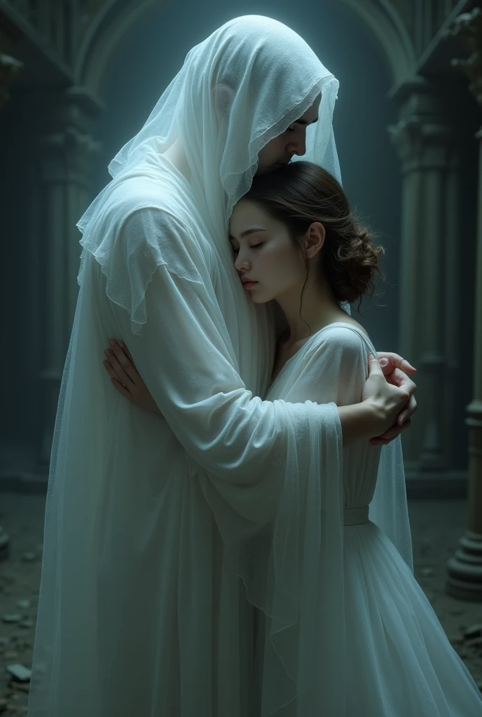MAN GHOST HUGGING YOUNG 
WIFE 

